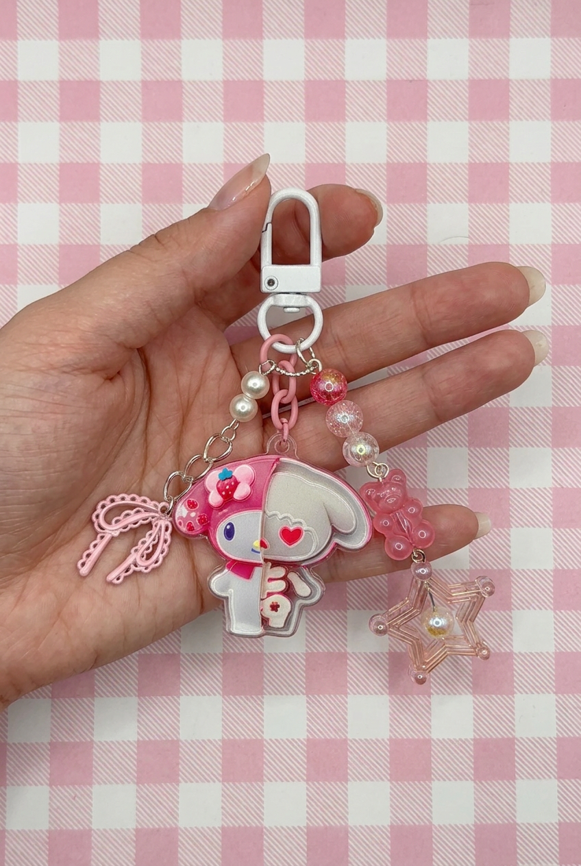 Pink Bunny Hood Half X-Ray Bag Charm