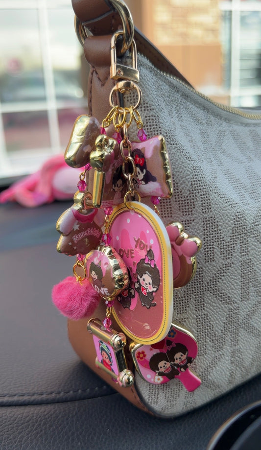 Monchichi Bag Charm- Pink Crystal Edition