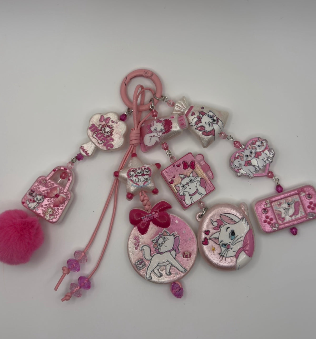 🎀 MARIE CAT CHARM KEYCHAIN — SOFT PINK EDITION