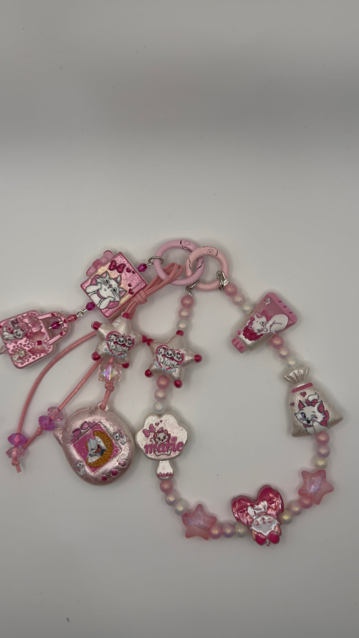 🎀 MARIE CAT 2-IN-1 CHARM KEYCHAIN — PEARL PINK EDITION