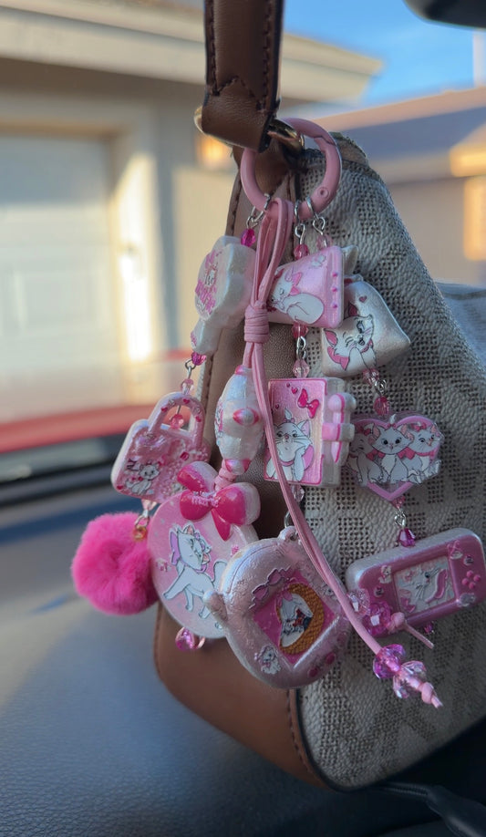 🎀 MARIE CAT CHARM KEYCHAIN — SOFT PINK EDITION