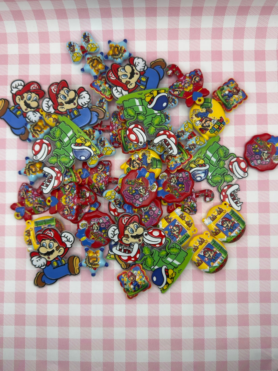 Super Mario beads with Mario and green craft tags